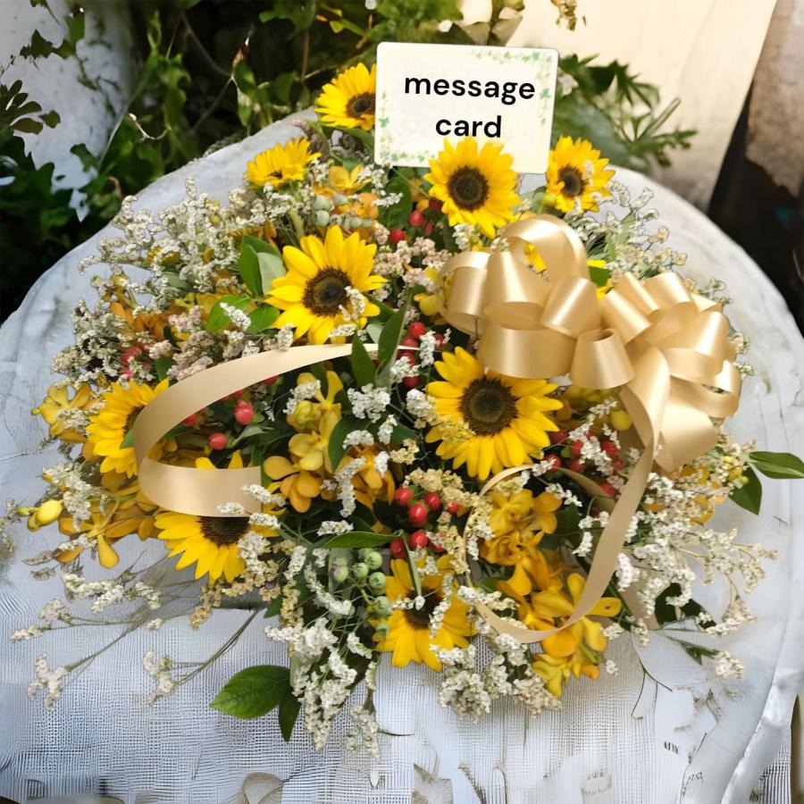 お悔み お供え ひまわり 黄色系 生花 アレンジメント 8800円 おしゃれ 現代風 仏花 枕花 命日 法事 一周忌 四十九日 新盆 洋花 送料無料 クール便 |  | 06