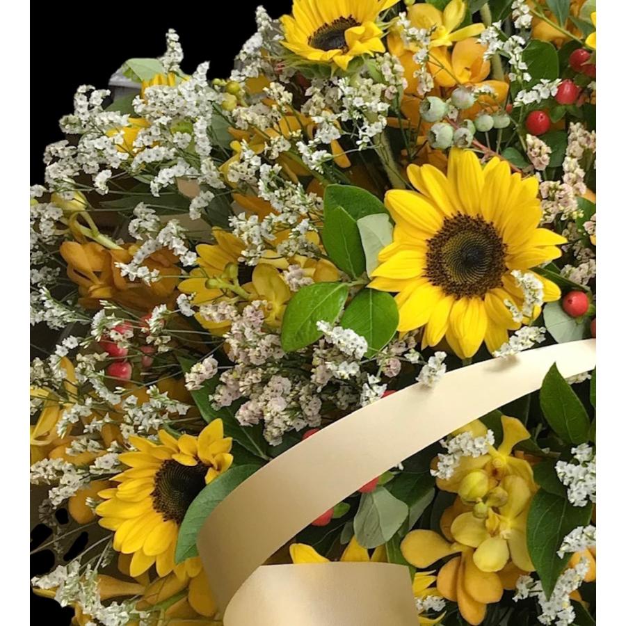 お悔み お供え ひまわり 黄色系 生花 アレンジメント 8800円 おしゃれ 現代風 仏花 枕花 命日 法事 一周忌 四十九日 新盆 洋花 送料無料 クール便 |  | 07