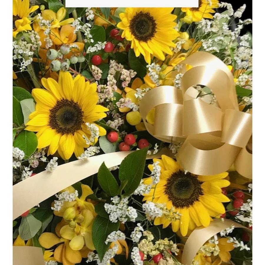 お悔み お供え ひまわり 黄色系 生花 アレンジメント 8800円 おしゃれ 現代風 仏花 枕花 命日 法事 一周忌 四十九日 新盆 洋花 送料無料 クール便 |  | 09