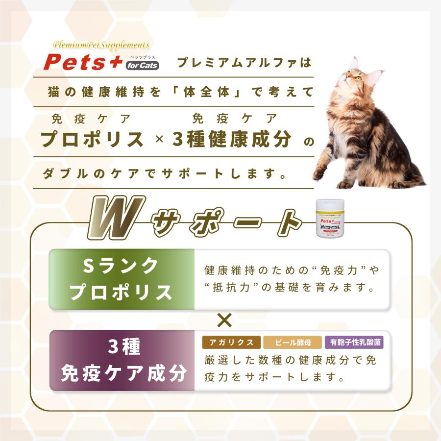 Pets+ 猫 サプリメント 免疫 皮膚 ケア 国産 プロポリス アガリクス β