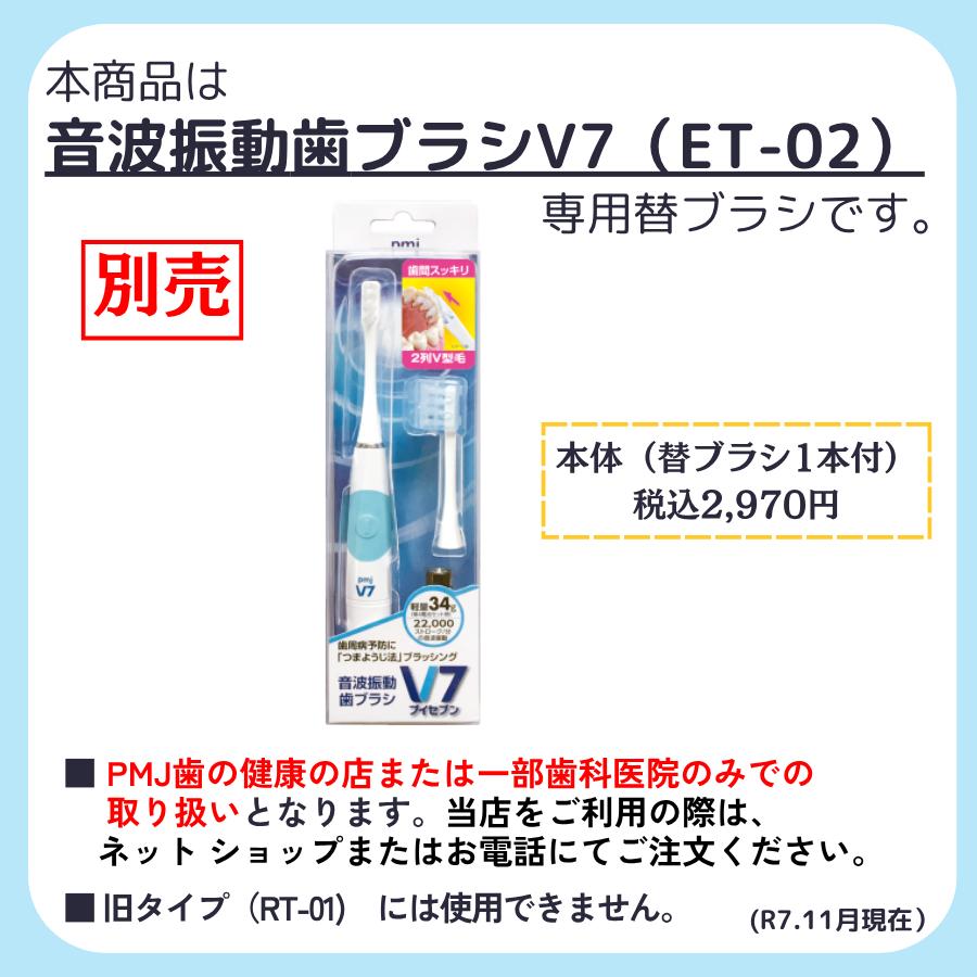 電動歯ブラシ】音波振動歯ブラシV7 替ブラシ2本セット(RT-02) キャップ