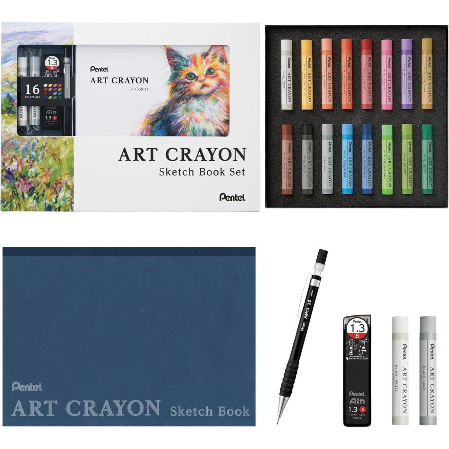 【数量限定】ぺんてる クレヨン アートクレヨン 16色セット 単色ホワイト/グレ ぺんてる（Pentel） クレヨン アートクレヨン 16色セット 単色ホワイト