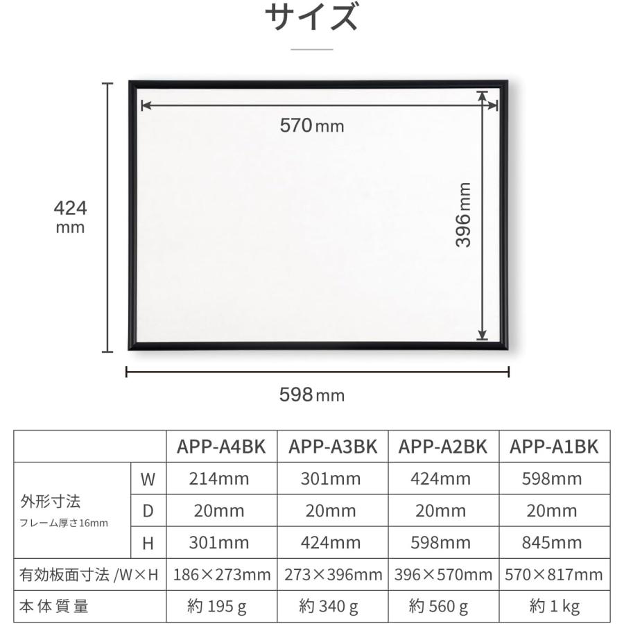 ポスターパネル a2 ブラック 壁掛け APP-A2BK アスカ 縦向き 横向き