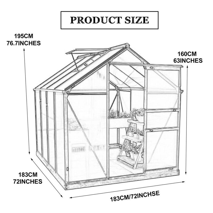 【最安値挑戦中】 花園温室 アルミ温室 植物の温室 頑丈な金属フレーム温室 カバー ホーム温室 温室 ビニールハウス 家庭用 ポリカーボネートウォークインプラント温室、調節可能 【UOI1972286610】(70955円)
