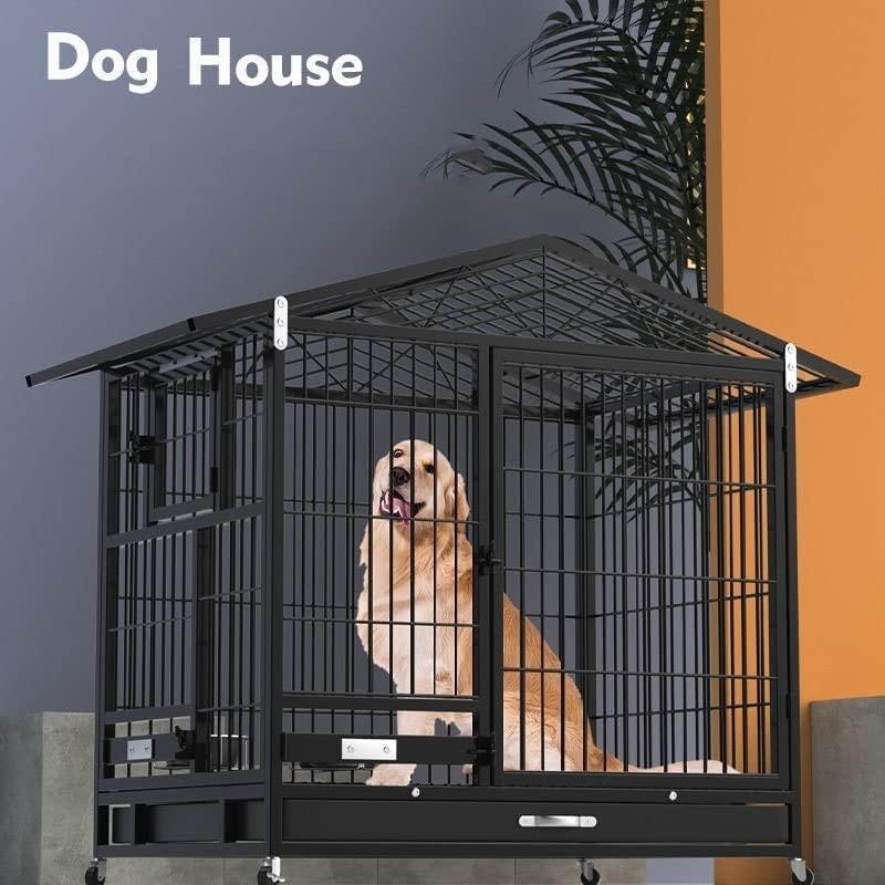 犬サークル ペットケージ 鉄製の犬用ケージ、頑丈なロック付きの脱出防止犬小屋、両開きドア、取り外し可能なトレイ室内犬小屋 ，金属製の犬用ケージクレート 犬サークル ペットケージ 鉄製の犬用ケージ 頑丈なロック付きの脱出防止犬小屋 両開きドア 取り外し可能なトレイ室内犬小屋 ，金属製の犬用ケージクレート