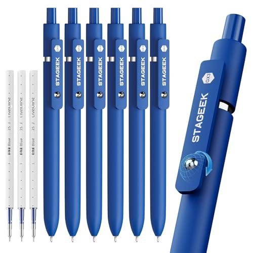 STAGEEK ゲルインクボールペン0.7mm 6本セット 替芯3本付き 青インク