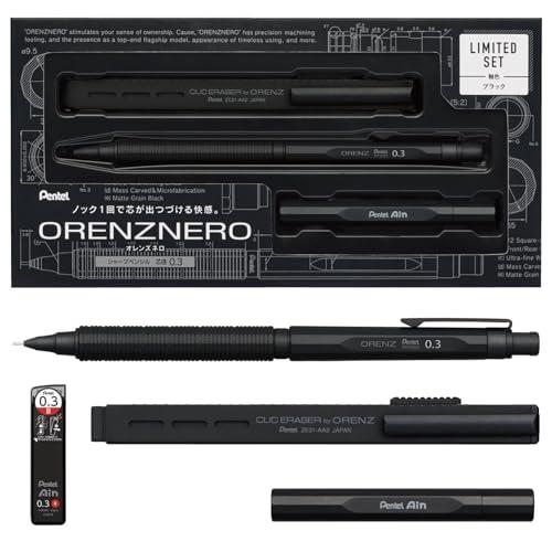 ぺんてる シャーペン オレンズネロ ブラック 0.3mm 金属替え芯ケースと