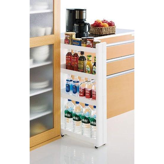 不動技研 スマートワゴンFIT 45 4段 キッチン 収納 ホワイト すき間