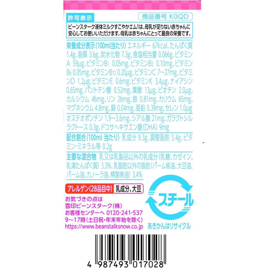 液体ミルク すこやか M1 ケース販売 200ml 30本 ビーンスタークの画像