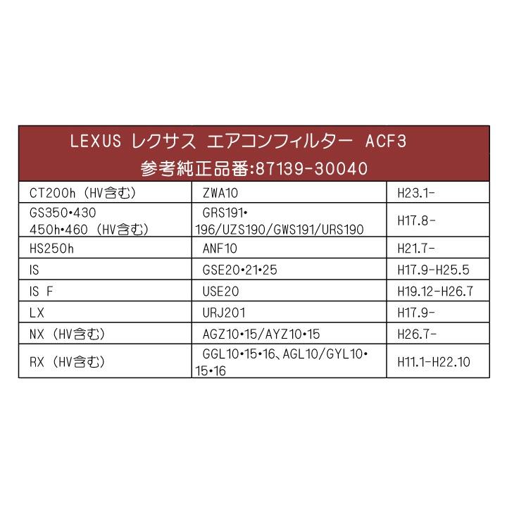 エアコンフィルター CT200h GS350 430 450h 460 HS250h IS F LX NX RX レクサス車用 脱臭 消臭 活性炭 複層エアフィルター PM2.5 花粉 対策｜pochitto-store｜05