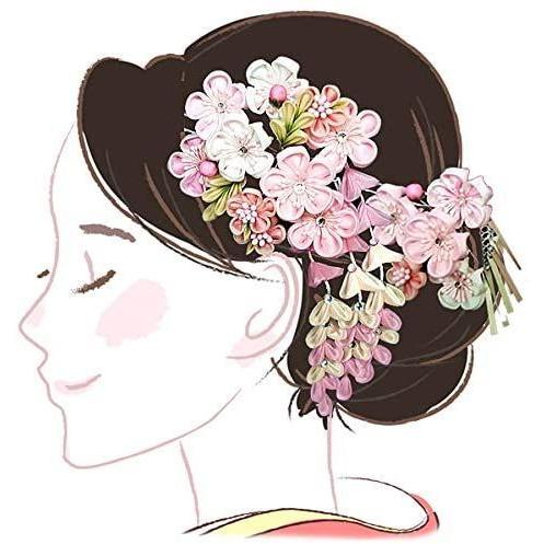 髪飾り ２点セット ピンク ホワイト 花 かんざし つまみ細工 振袖 成人式 卒業式 結婚式 七五三 袴 和装 wk-279