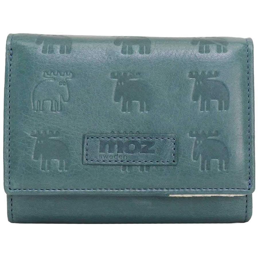 モズ] moz 財布 二つ折り財布 ウォレット 型押し 本革 86010 (ブルー 