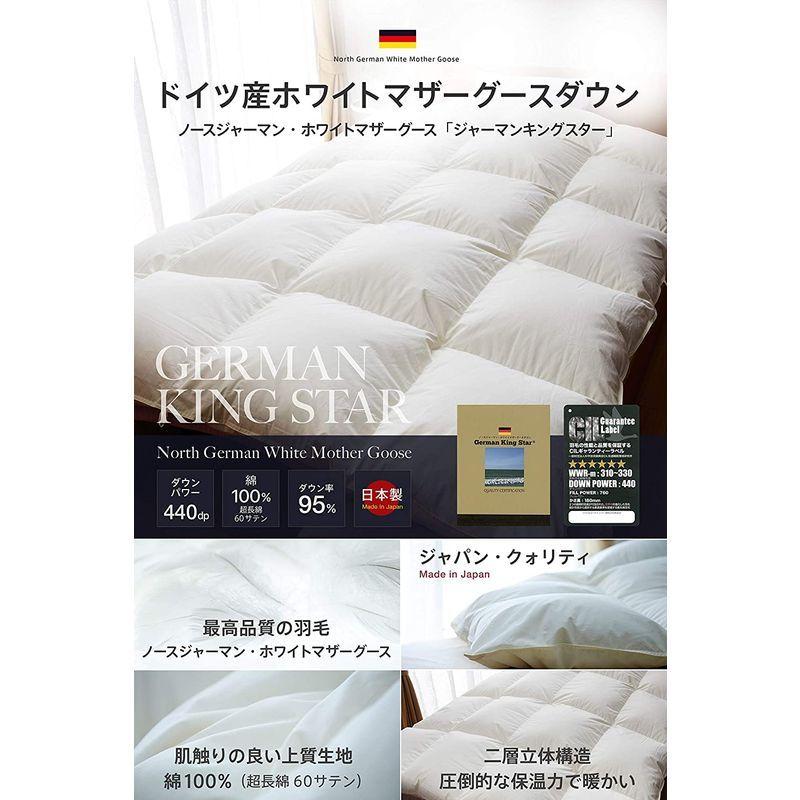 【新品】 羽毛布団 クイーン ドイツ産 ジャーマンキングスター ホワイト マザーグースダウン 95％ 二層立体 ツインキルト 無地キナリ 60サテン 【P2006156833】(72175円)