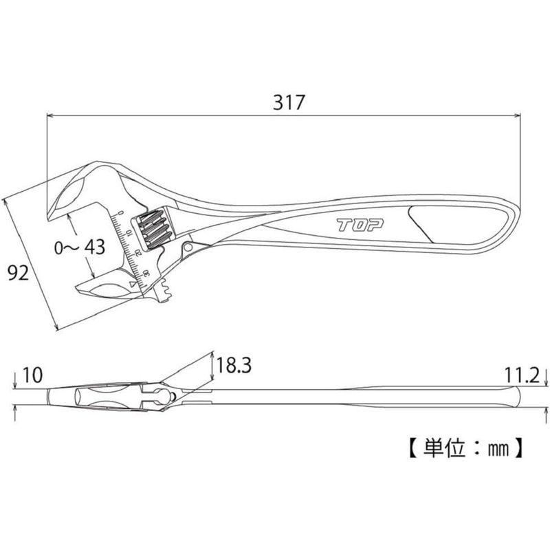 トップ工業 (TOP) ハイパーモンキZERO ガタ無しワイドモンキーレンチ 口開き0~43mm ガタ無しウォーム 目盛付き HM-43 燕｜pochon-do｜03