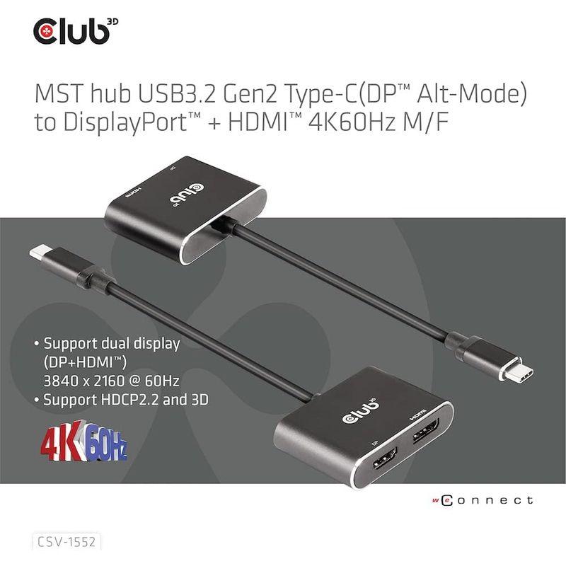 Club 3D MST ハブ USB3.2 Gen2 Type-C (DP Alt-Mode) to DisplayPort + HDMI｜pochon-do｜04
