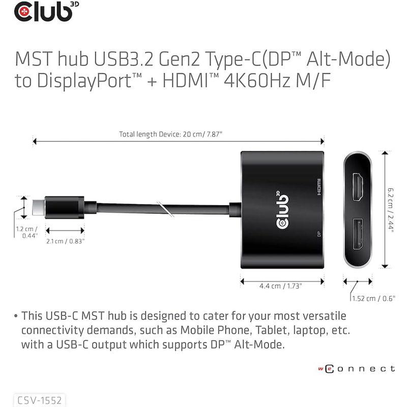 Club 3D MST ハブ USB3.2 Gen2 Type-C (DP Alt-Mode) to DisplayPort + HDMI｜pochon-do｜07