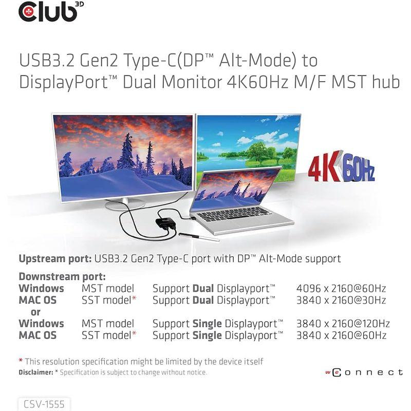 Club 3D MST Hub USB Type C to DisplayPort 4K 60Hz Dual Monitor デュアル ディ｜pochon-do｜06