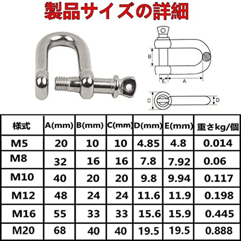 ステンレスシャックル SUS304 ねじシャックル吊り具 吊り ステンシャックルM5 M8 M10 M12 M16 (m10 5)｜pochon-do｜02