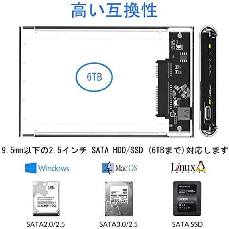 YFFSFDC HDD ケース USB3.0 SSD ボックス 2.5インチ ネジ&工具不要 SATA III 外付けハードディスク 5Gb｜pochon-do｜04
