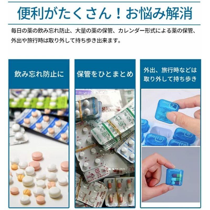 ピルケース 薬ケース 携帯用 1ヶ月 管理 保管 くすりいれ 飲み忘れ防止 小分け 介護 コンパクト くすり整理 旅行 カレンダー おしゃれ｜pochon-do｜04