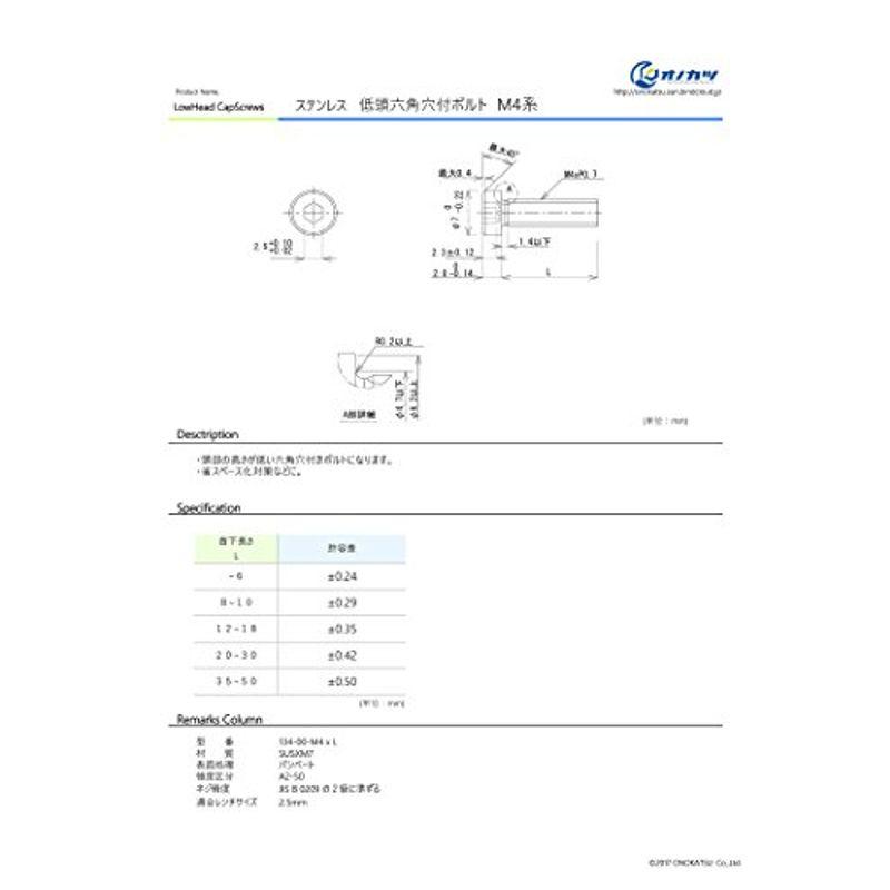 オノカツ ステンレス 低頭 六角穴付ボルト M4x12 22本入 134-00-M4x12｜pochon-do｜05