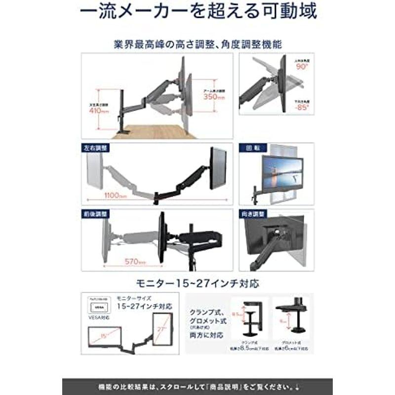 SHOPPINGALL 一流メーカー以上のコスパ 大企業導入 カナダ モニターアーム デュアル 上下2画面対応 ガス スプリング 27インチ｜pochon-do｜04