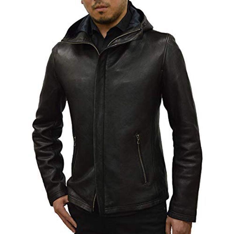 Haruf レザージャケット ライダースジャケット フード付き 革ジャン メンズ 本革 ラムレザー パーカー ジャケット ブランド 秋冬 春 ぽちょん堂本店 通販 Yahoo ショッピング