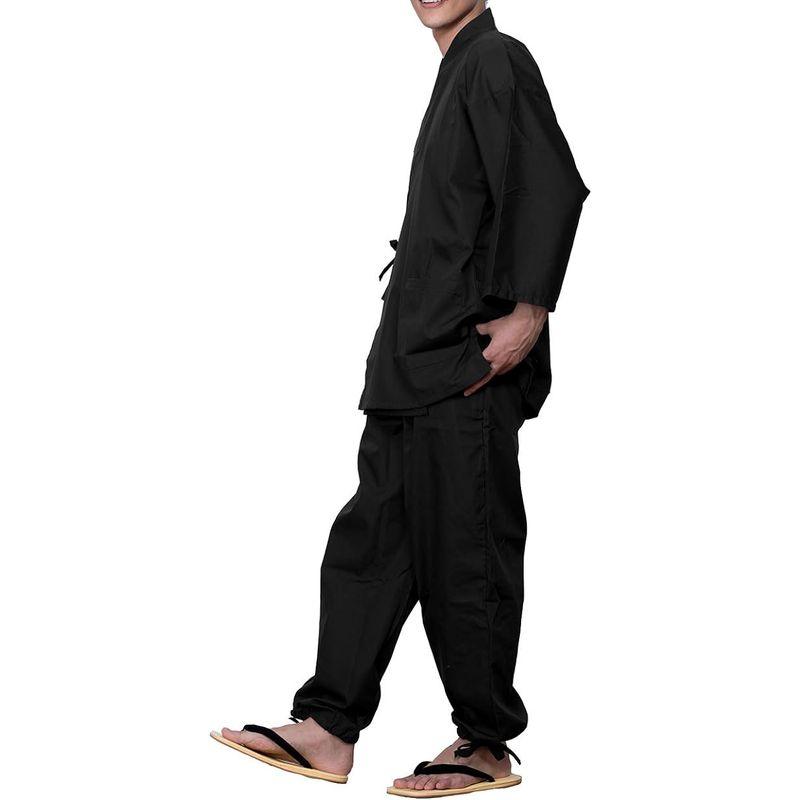 KYOETSU キョウエツ 作務衣 さむえ 男性用 メンズ 夏 冬 大きいサイズ さむい男性用 通年 作務 衣 (M, 黒)｜pochonn-do｜02