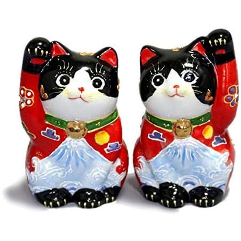 九谷焼 ペア 招き猫 3号 赤黒富士山 磁器 日本製｜pochonn-do｜04