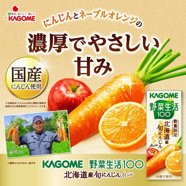 野菜生活100 カゴメ 北海道産旬にんじんMIX 200ml紙パック 24本入 野菜