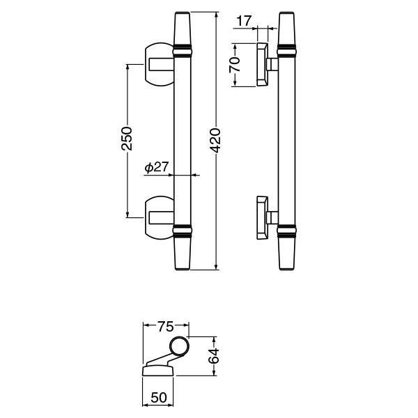 プッシュプルハンドル　ラミレス　真鍮　SPP-13　仙徳