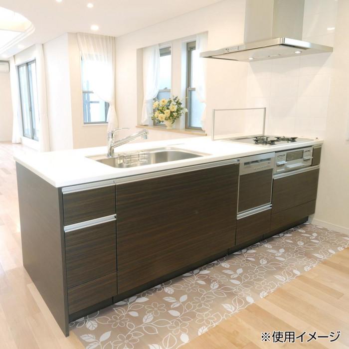 透明タイプでキッチンの雰囲気そのまま透明キッチンマット　ロール　プリントタイプ　フラワー　45cm×20m　W　PKMR-4520