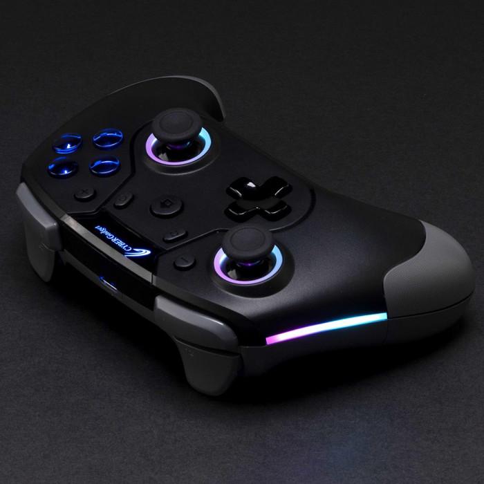 ゲームコントローラー Switch対応 無線 ジャイロ RGB LED付 ブラックの画像