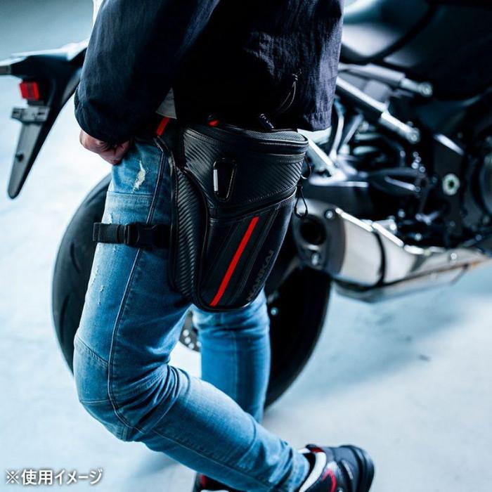 ホルスターバッグ バイク用 容量2L ポケット付き 反射材付 黒 赤 鞄の画像