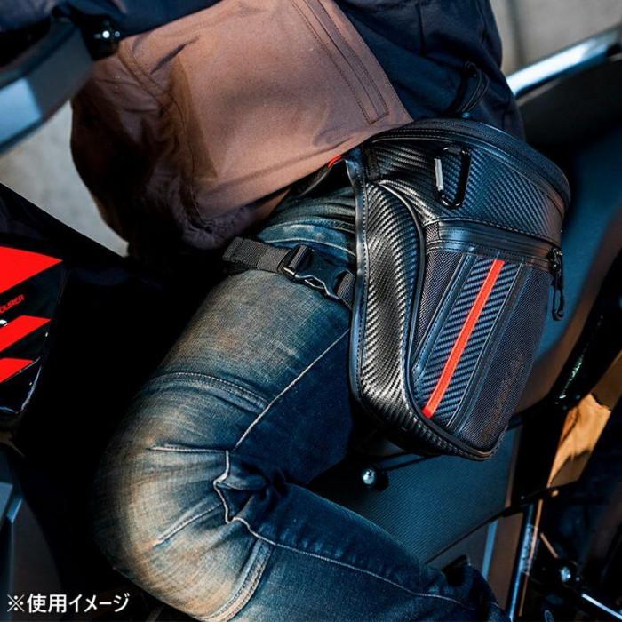 ホルスターバッグ バイク用 容量2L ポケット付き 反射材付 黒 赤 鞄の画像