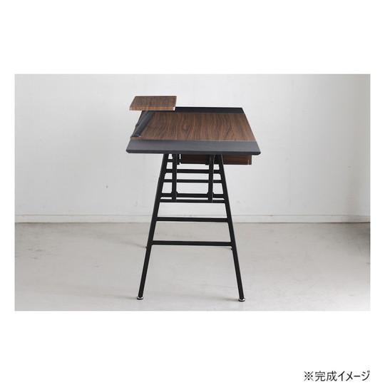 デスク 幅134cm ブラウン 可動テーブル付 スチール脚 お客様組立品の画像