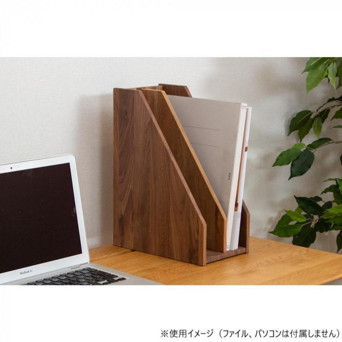書類立て ウォルナット 木製 2連 A4ファイル収納 ペーパースタンドの画像