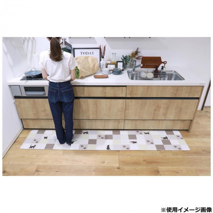 キッチンマット 45×240cm PVC製 拭ける 猫柄 クッション性 滑止の画像