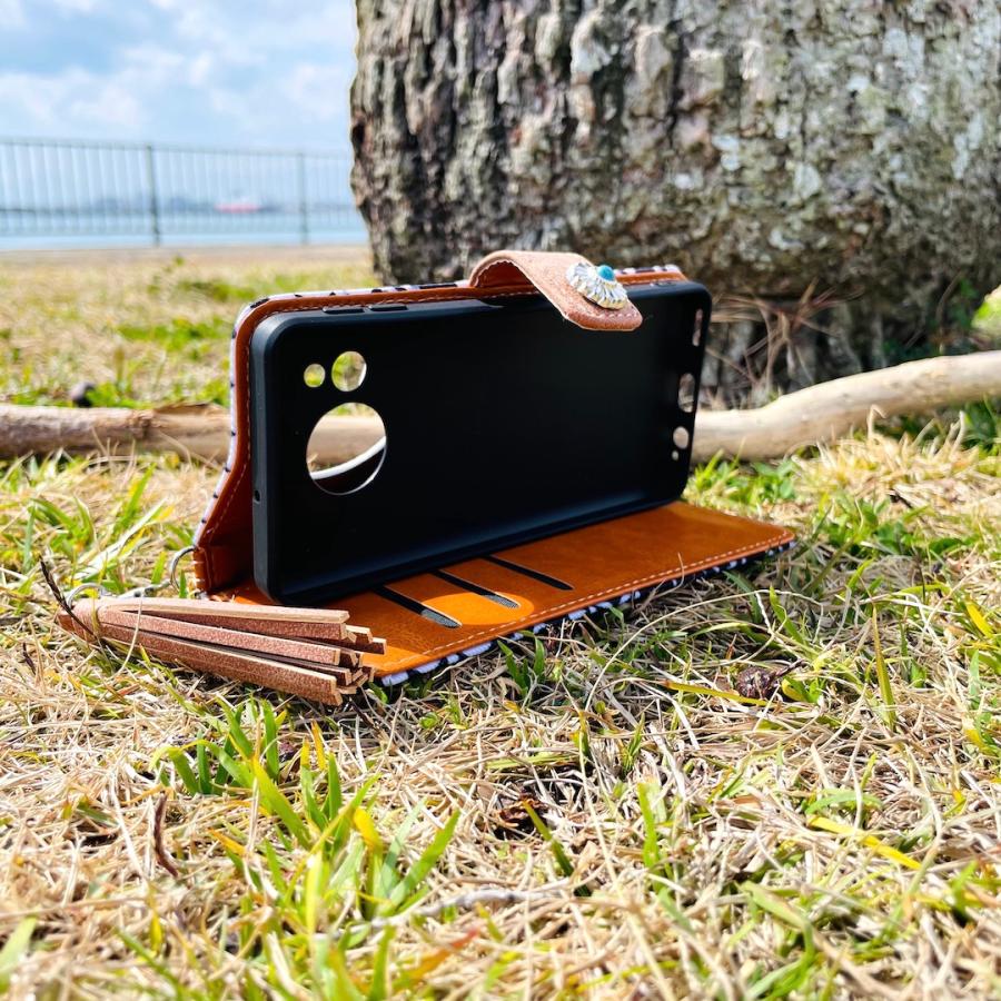 AQUOS sense8 レザーケース☆ネイティブ&コンチョ☆西海岸スタイル