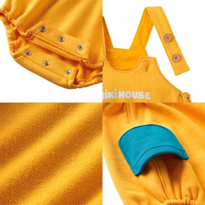 Miki House イエロー サロペットロンパース MIKI HOUSE（ミキハウス） ロゴ シンプル ロンパース（フリー）Web限定