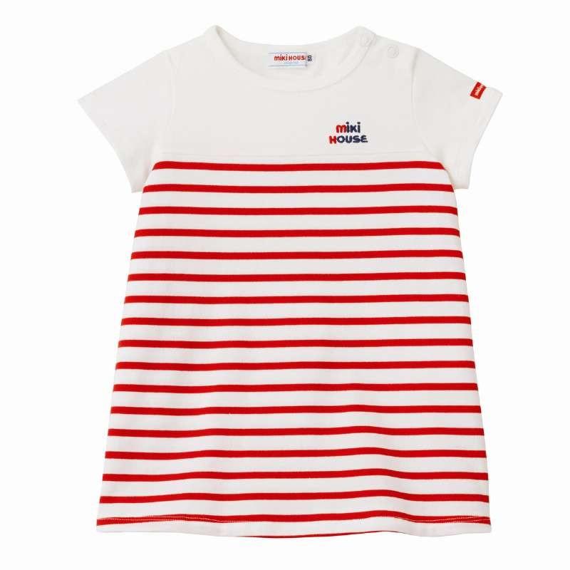 ミキハウス ワンピース ボーダー 赤 紺 胸元ワンポイント 胸元ロゴ 80 130cm Mikihouse 10 1905 4 01 Pockybear 通販 Yahoo ショッピング