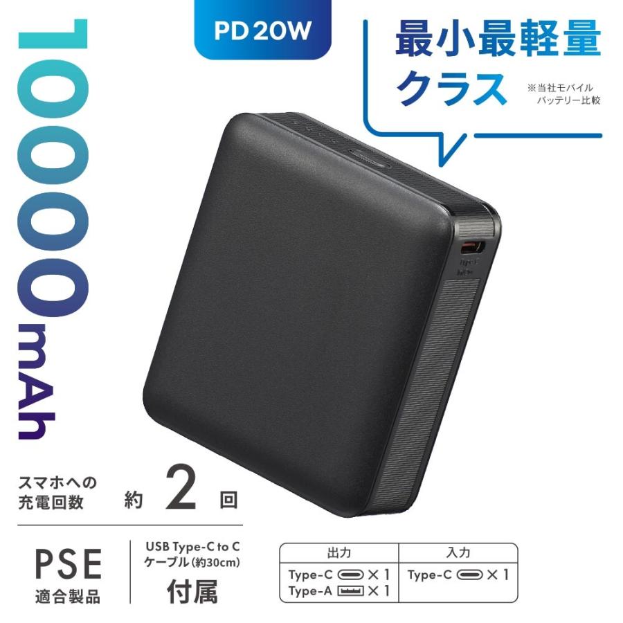 モバイルバッテリー PD20W 10000mAh ブラック スマホ  iPhone イヤホンなど対応 外出時　充電