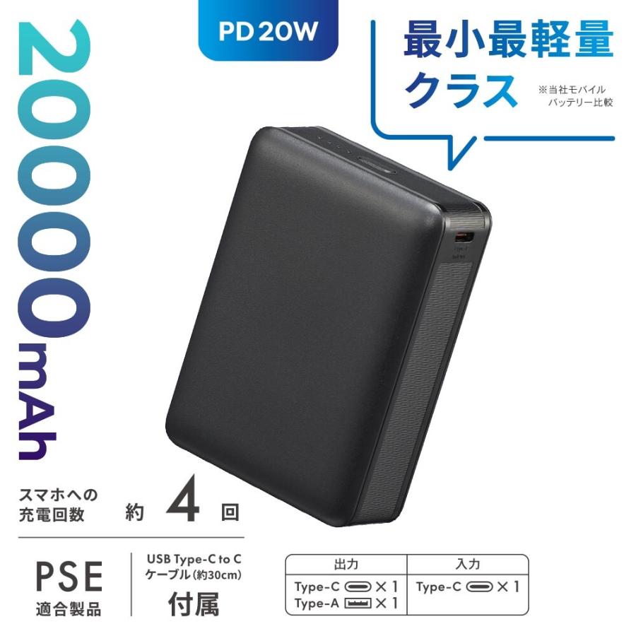 OHM（オーム電機） モバイルバッテリー 20000mAh PD20W 急速充電 最小