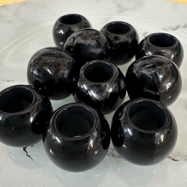 10個 15mm 大穴 プラスチック ビーズ ブラック/ホワイト |  | 04