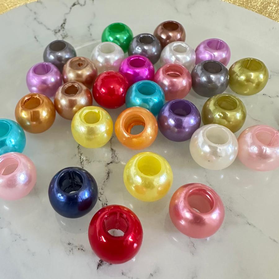 30個 12mm 大穴 プラスチック パール ビーズ  ミックス | 