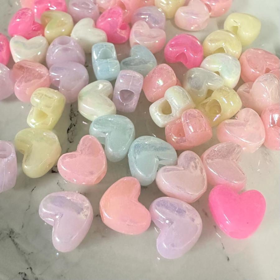 60個 ABカラー ハート 大穴ビーズ ミックスカラー | 