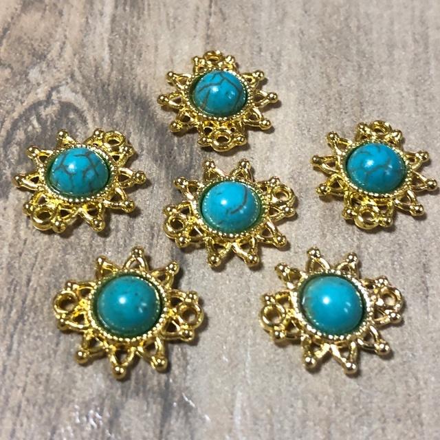 6個 太陽小 ゴールド コネクター ターコイズ チャーム |  | 01