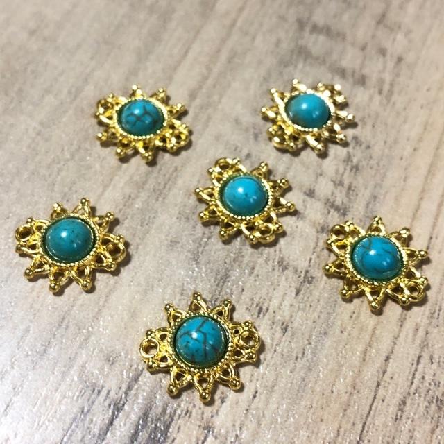 6個 太陽小 ゴールド コネクター ターコイズ チャーム |  | 04
