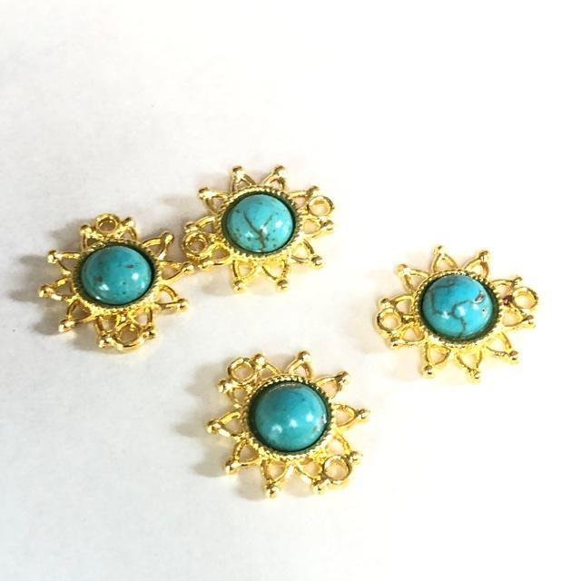 6個 太陽小 ゴールド コネクター ターコイズ チャーム |  | 06