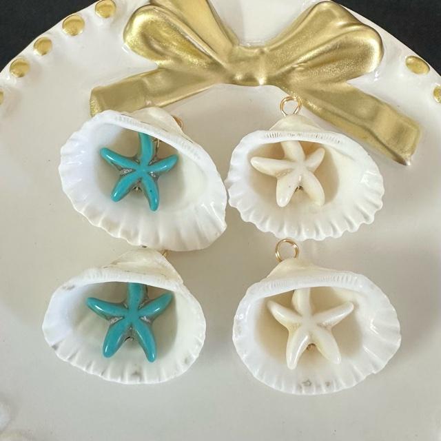 4個 貝殻 ヒトデ チャーム ターコイズ/ホワイト |  | 01
